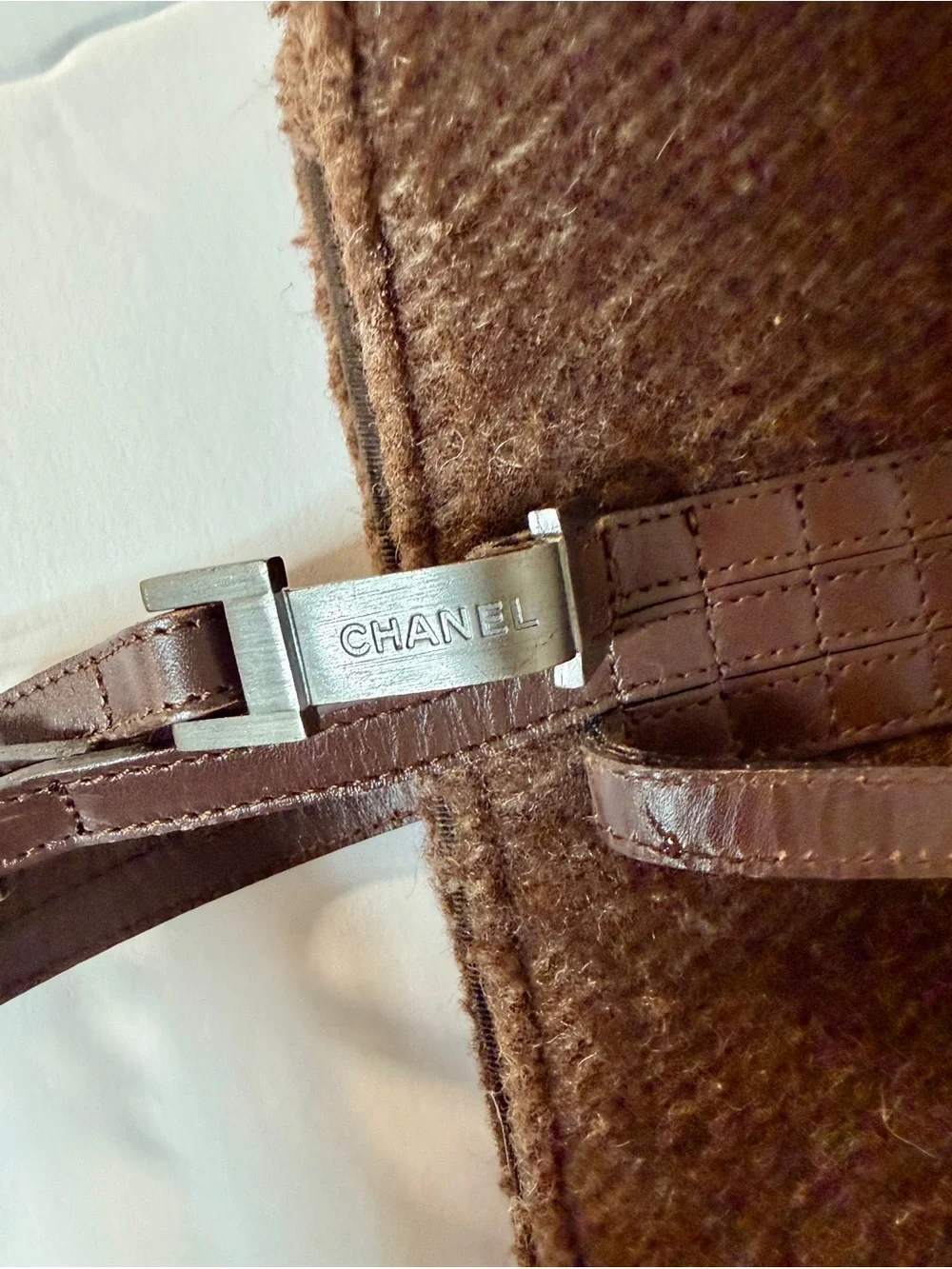 CHANEL Brown Shearling Shoulder Tote with Leather Straps